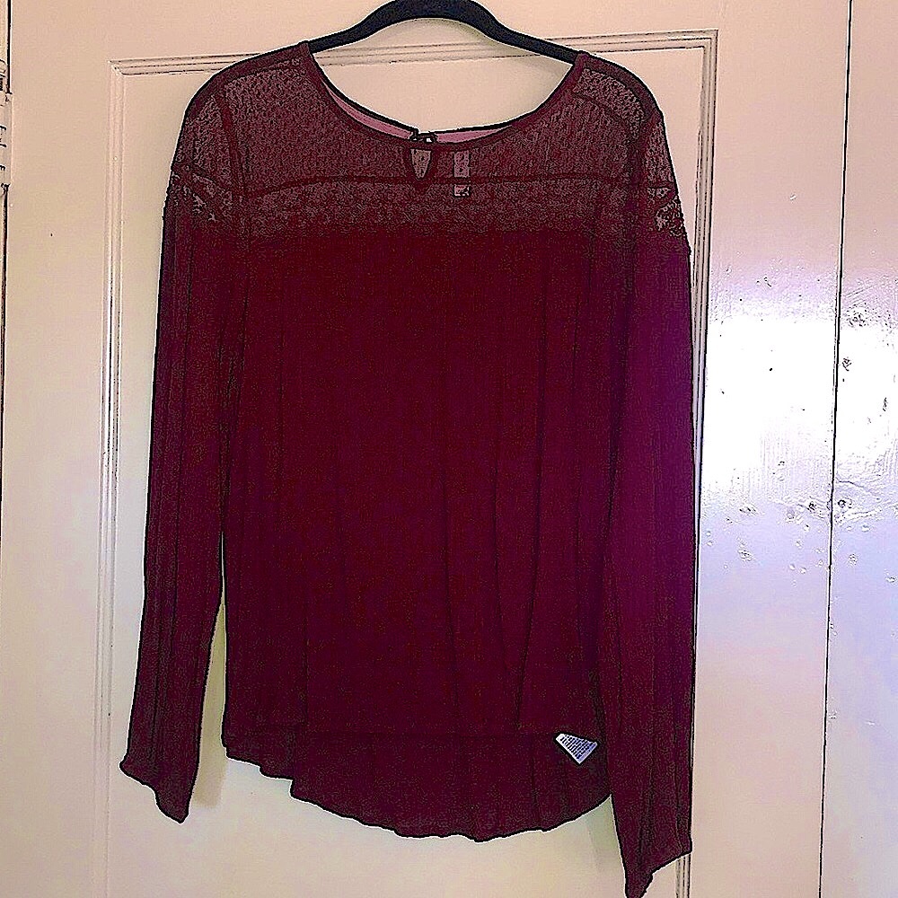 Xhilaration Long-sleeved, Merlot Blouse, Size XL